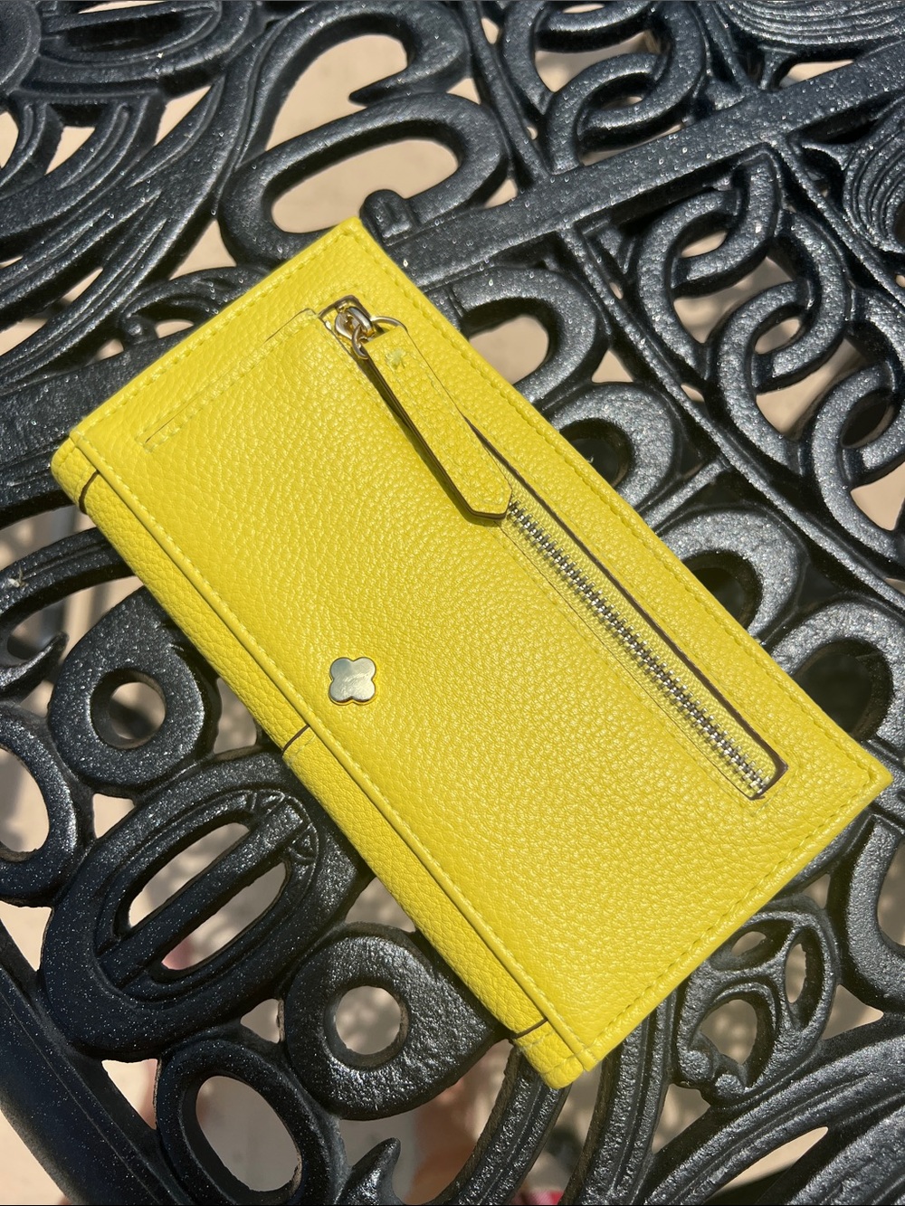 Lemon Yellow Leather Wallet Clutch - Women's Bag